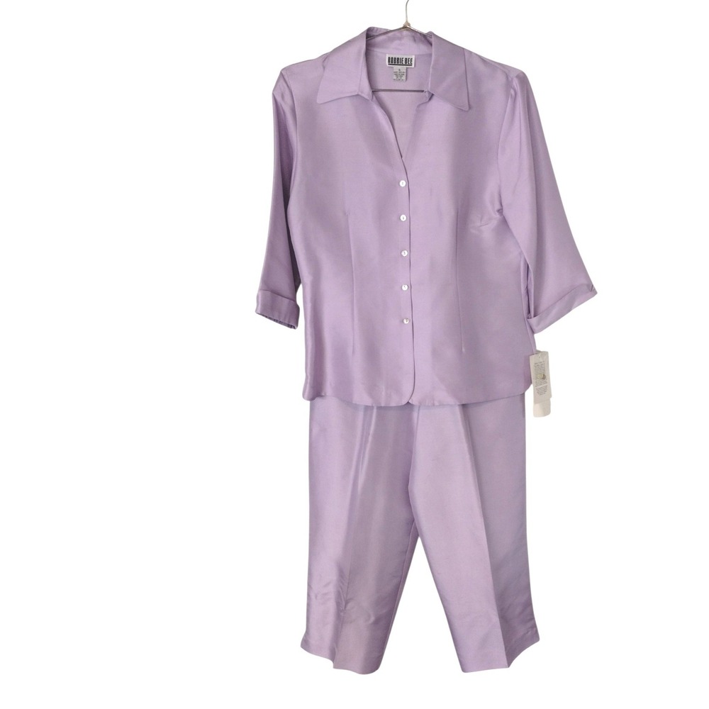 Vintage Robbie Bee Womens 2 Piece Silk Shantung Pant Suit Purple Size 6 NWT